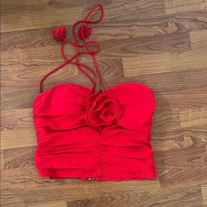 Fashion Nova Red Floral Crop Top